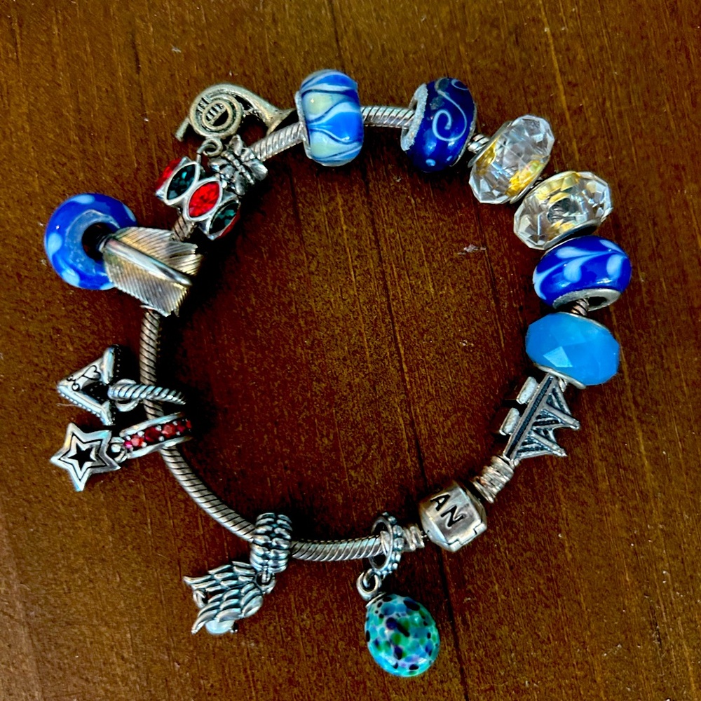 Pandora charm bracelet with 14 charms